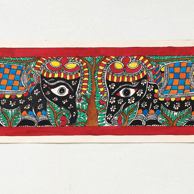 Blue - Handpainted Madhubani Painting by Hira Devi (11 x 3 in ) 87