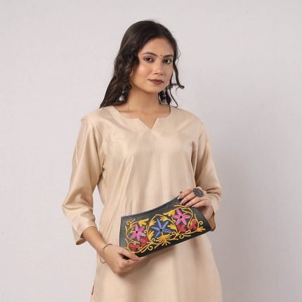 Original Chain Stitch Embroidery Leather Clutch