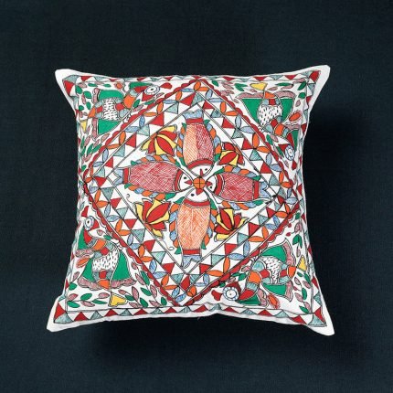 Madhubani Handpainted Cotton Cushion Cover (16 x 16 in)