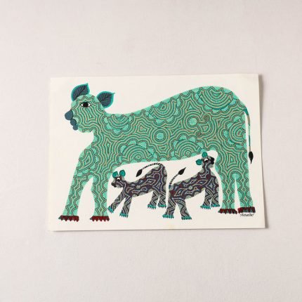 Hand-painted Bhil Pithora Painting by Geeta Bariya (11 x 15 in)