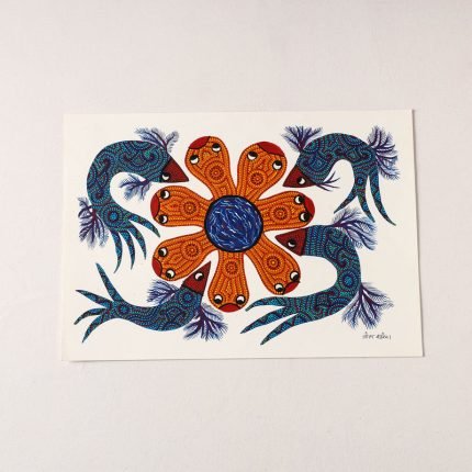 Hand-painted Bhil Pithora Painting by Geeta Bariya (12 x 16 in)