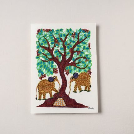 Hand-painted Bhil Pithora Painting by Geeta Bariya (15 x 11 in)