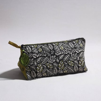 Kantha Work Block Print Cotton Toiletry Pouch