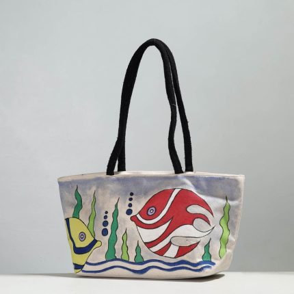 Fish - Hand-painted Canvas Cotton Shoulder Bag