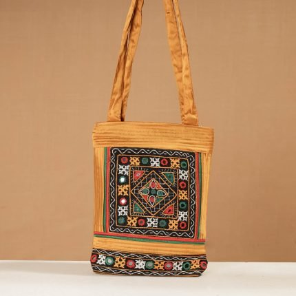 Mirror Work Embroidered Mashru Silk Shoulder Bag