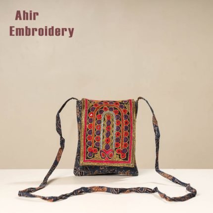 Kutch Ahir Embroidery Ajrakh Cotton Sling Bag
