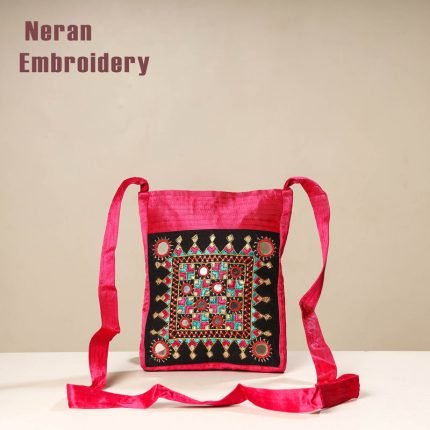 Kutch Neran Embroidery Mashru Silk Sling Bag