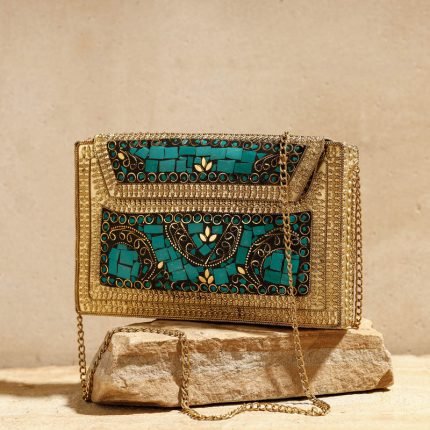 Handmade Vintage Metal & Mosaic Stone Clutch / Sling Bag