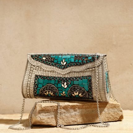 Handmade Vintage Metal & Mosaic Stone Clutch / Sling Bag