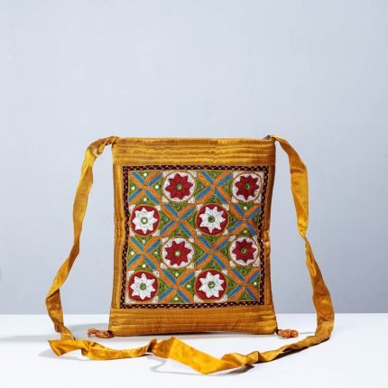 Kutch Embroiderey Mirror Work Mashru Silk Sling Bag