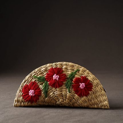 Handcrafted Natural Water Reed Embroidered Clutch