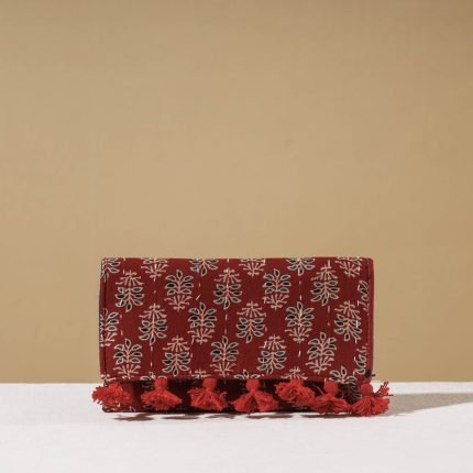 Marudhara Ajrakh Printed Clutch Wallet With Tassels