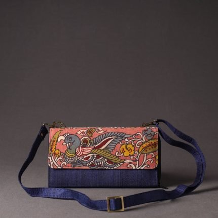 Handpainted Kalamkari Natural Dyed Ghicha Silk Sling Clutch Bag