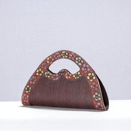 Handpainted Kalamkari Natural Dyed Ghicha Silk Hand Clutch Bag