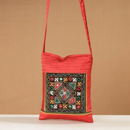 Handcrafted Mirror Work Embroidered Mashru Silk Sling Bag
