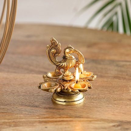 Handcarved Brass Diya (4 Wicks, 4.3 Inches, 3 ml)