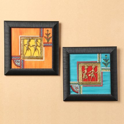 Hand-painted Warli & Dhokra Square Wall Painting Set