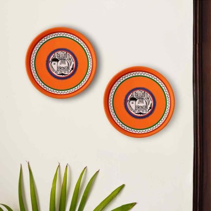 Hand-painted Terracotta Wall Plates 8 inch Set of 2