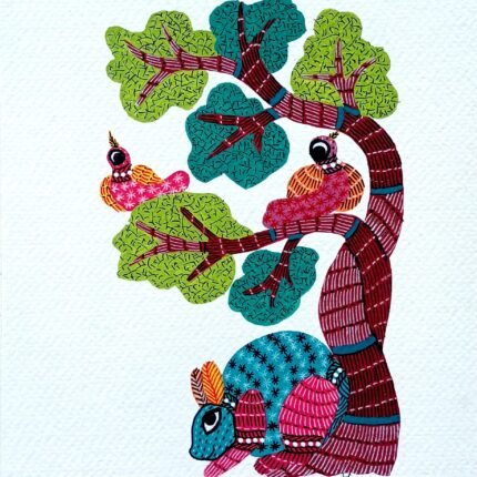 Gond Tribal Art Painting on Paper by Acrylic Colors