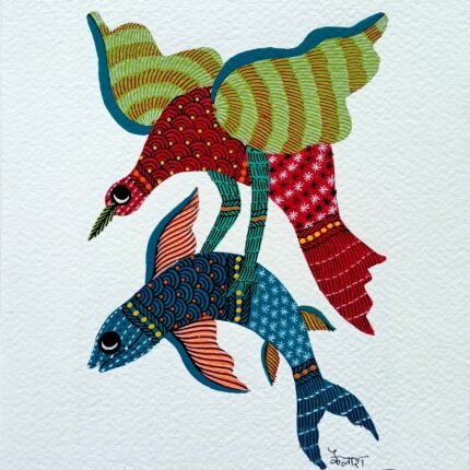 Gond Tribal Art Painting on Paper by Acrylic Colors